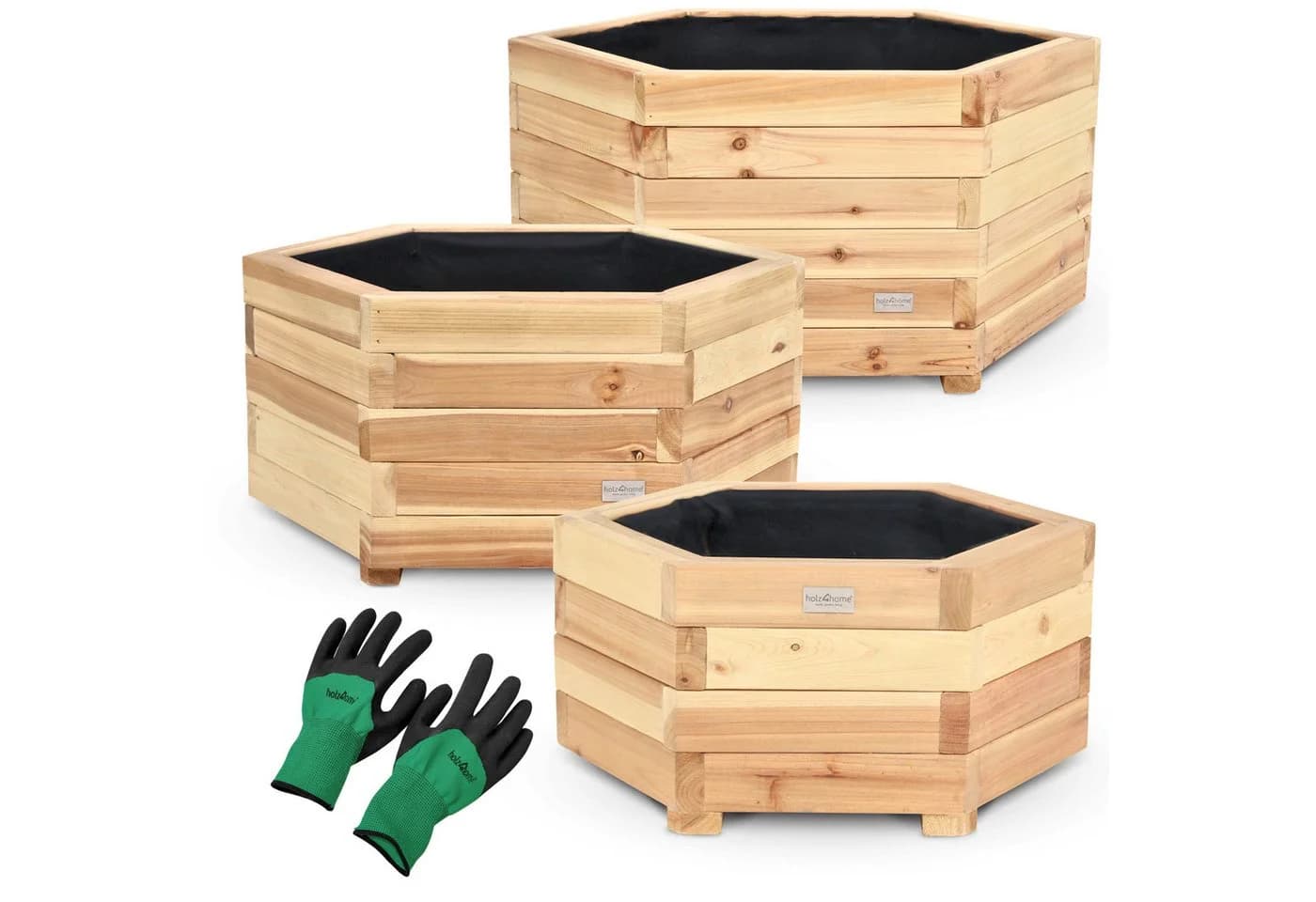 holz4home® Pflanzkübel 6-eckig Tannenholz 3er Set Outdoor Indoor - Bild 2