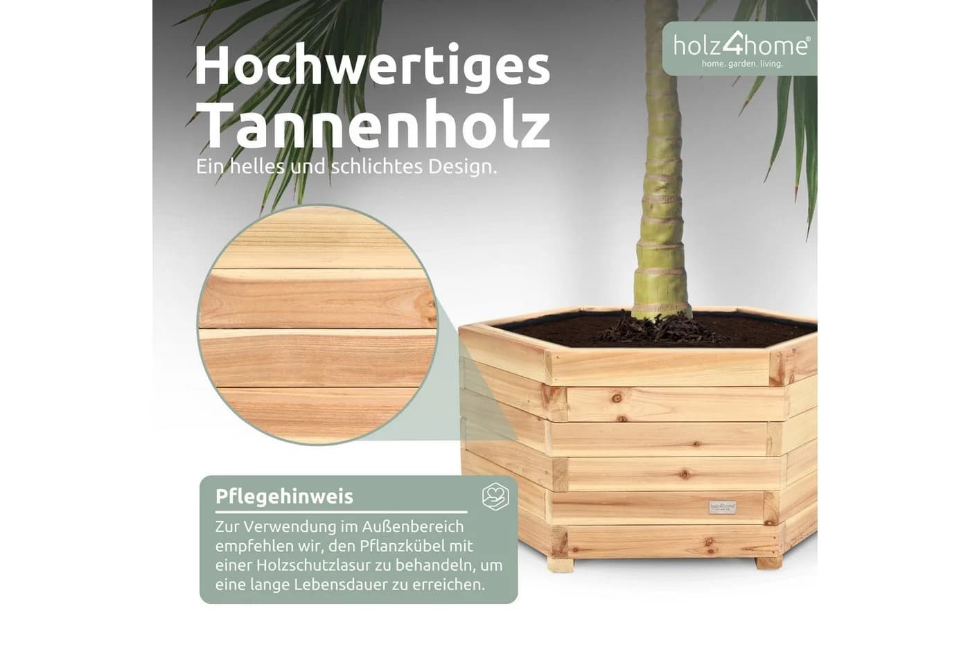holz4home® Pflanzkübel 6-eckig Tannenholz 3er Set Outdoor Indoor - Bild 3