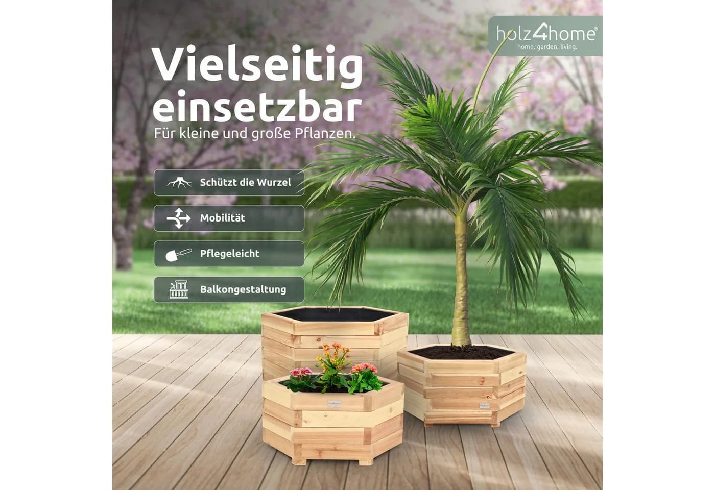 holz4home® Pflanzkübel 6-eckig Tannenholz 3er Set Outdoor Indoor - Bild 4