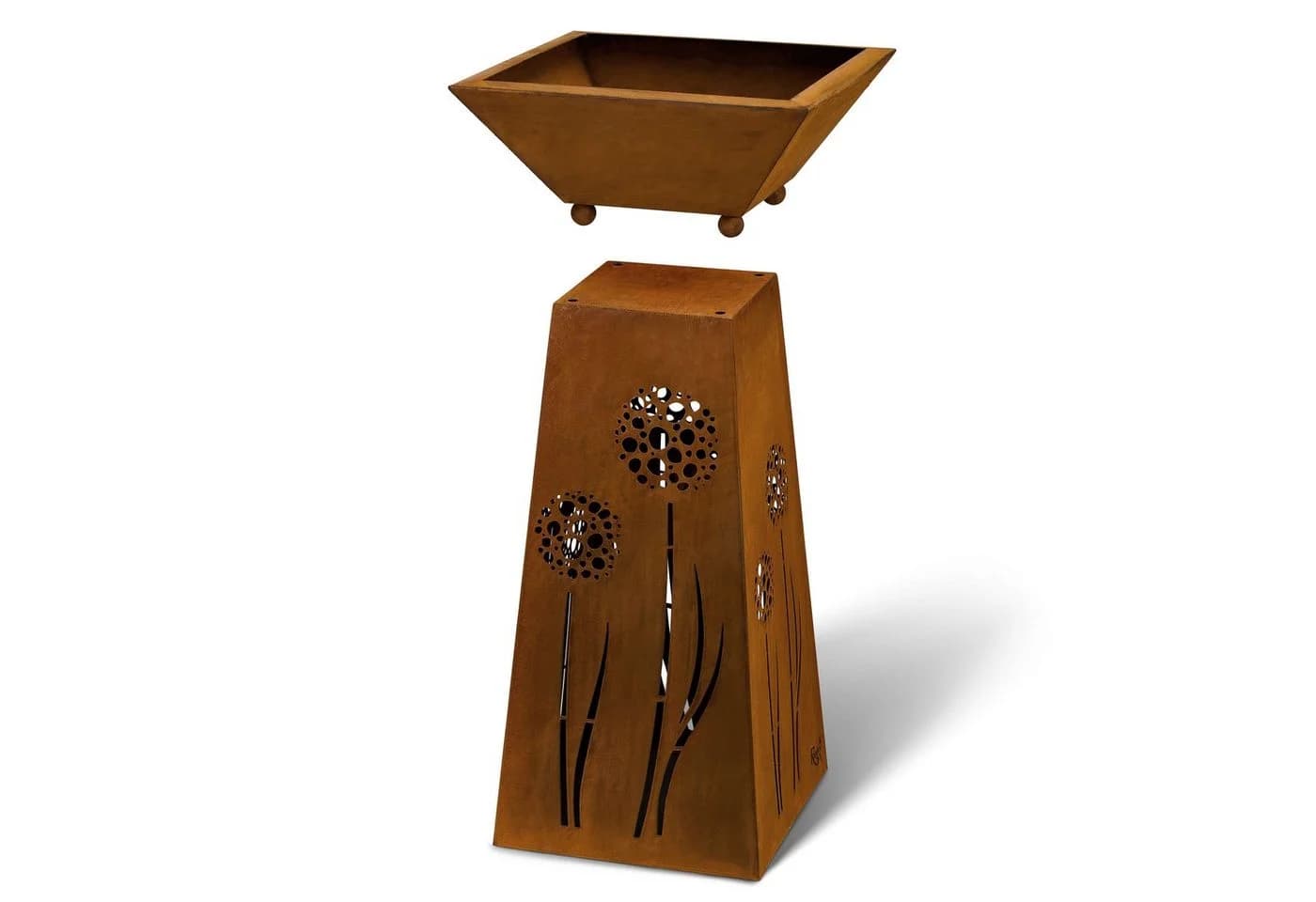 Rostikal Dekosäule Edelrost 72 cm mit Pflanzschale – Metall Gartendeko