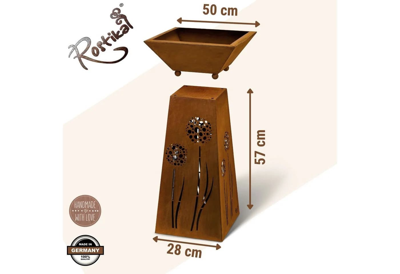 Rostikal Dekosäule Edelrost 72 cm mit Pflanzschale – Metall Gartendeko - Bild 4