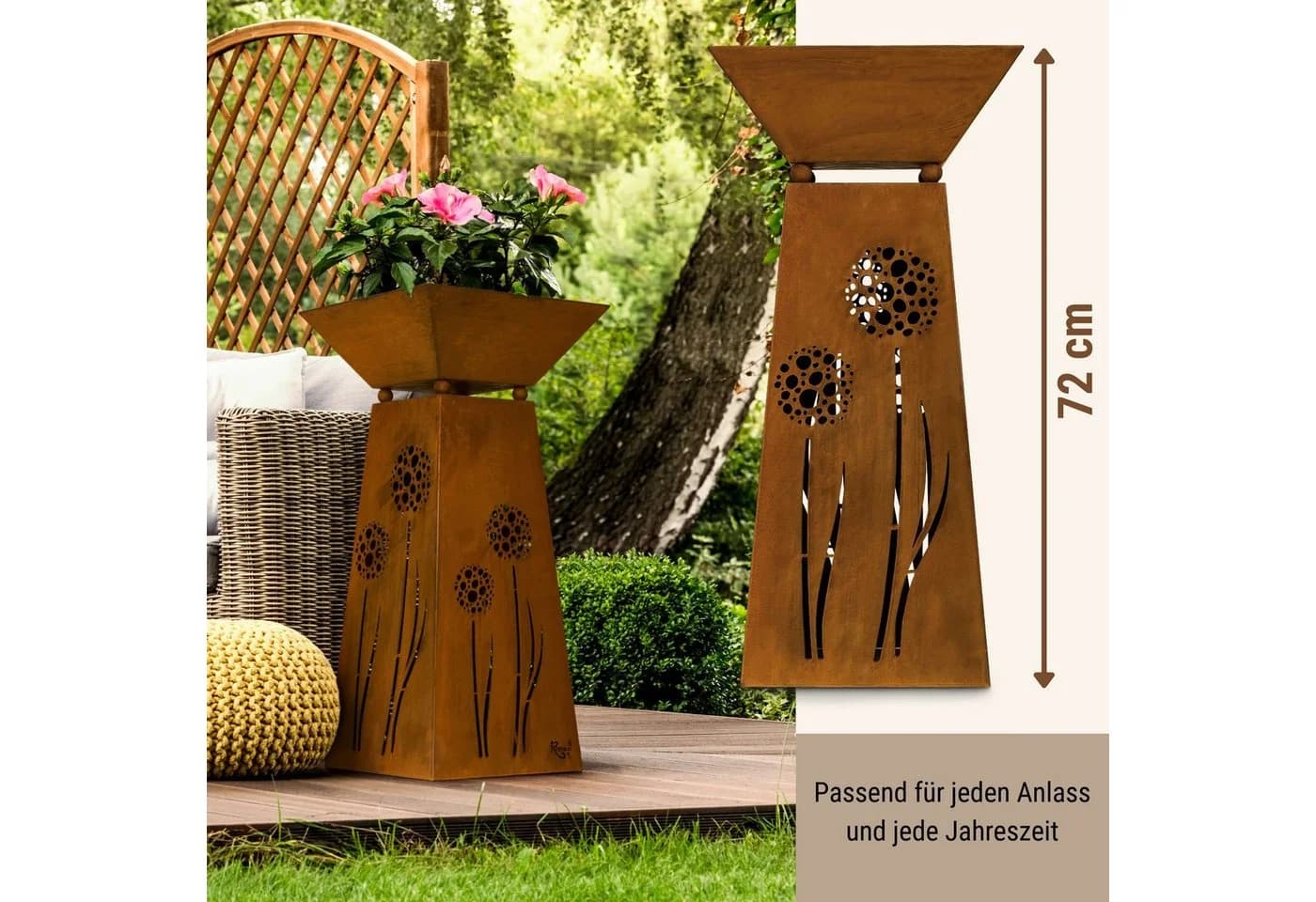 Rostikal Dekosäule Edelrost 72 cm mit Pflanzschale – Metall Gartendeko - Bild 5