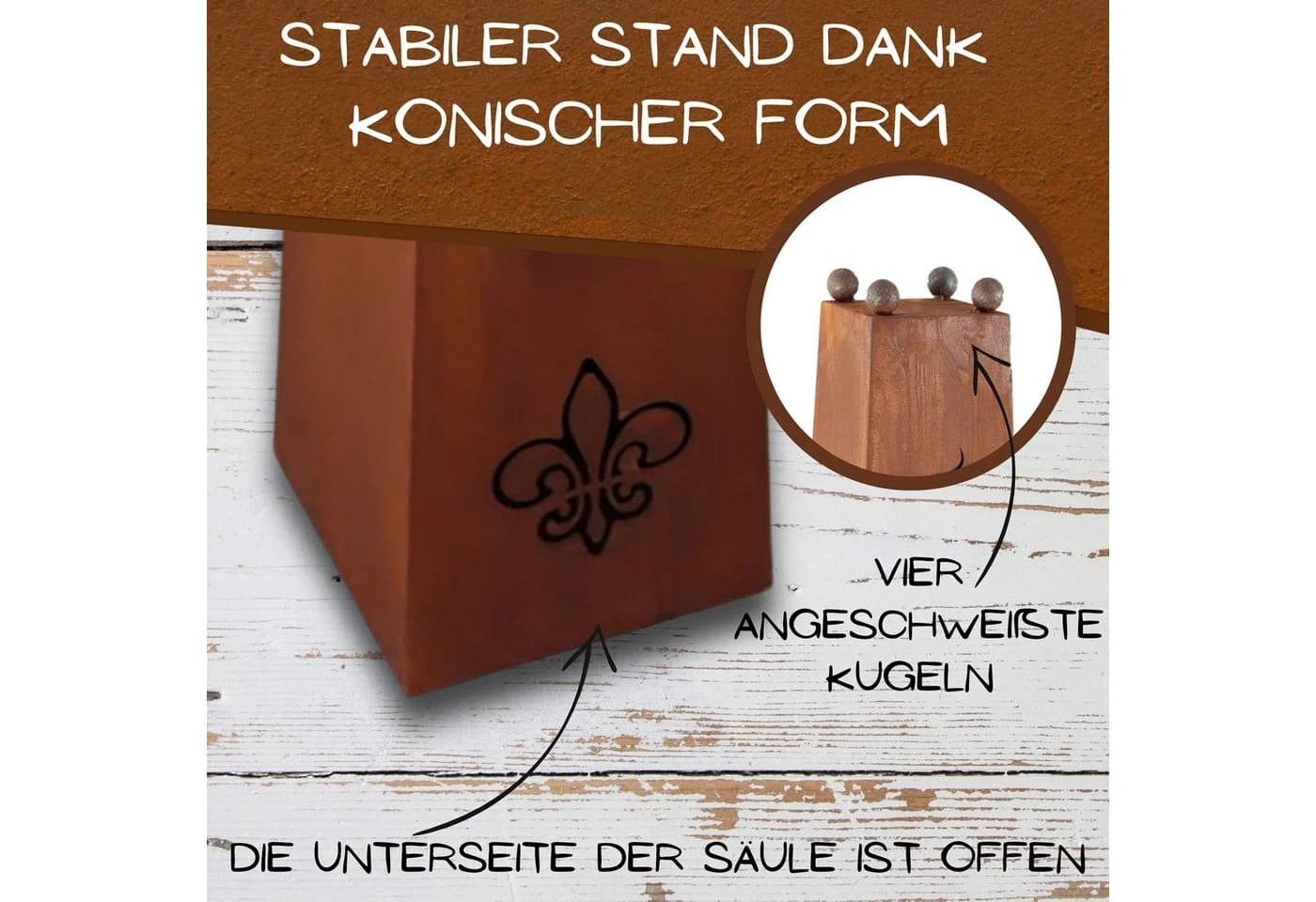 Rostikal Blumenständer Carpe Diem Deko Säule mit Pflanzschale - Bild 4