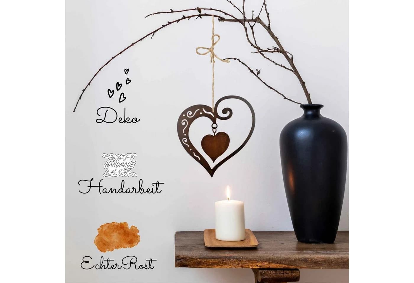 Rustikale Gartenfigur Rost Deko Herz mit Stab - Bild 3
