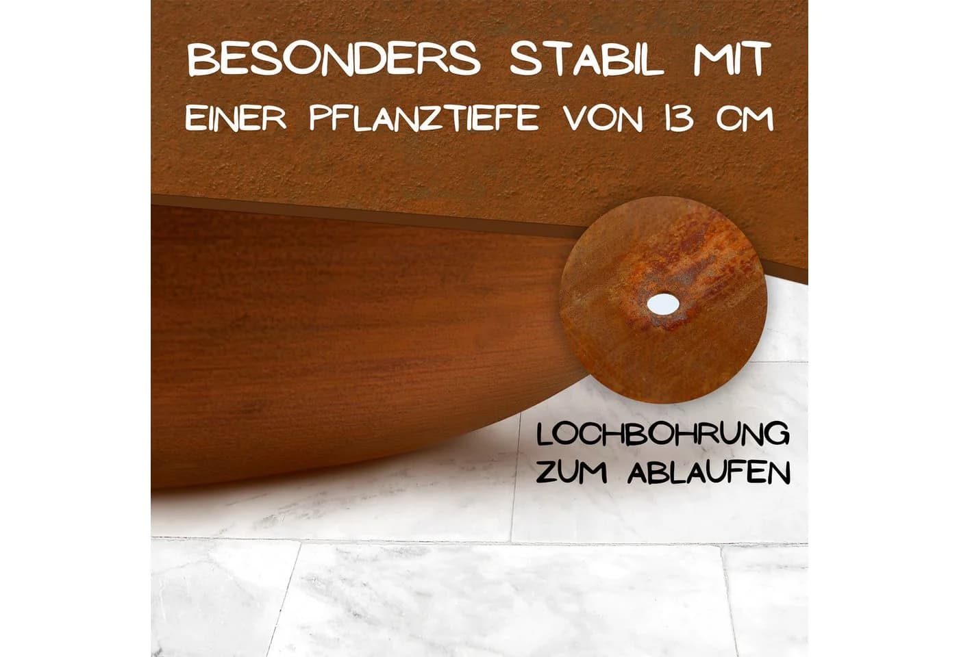 Rostikal Pflanzschale Cortenstahl Ø 53 cm mit Ablaufloch - Bild 4