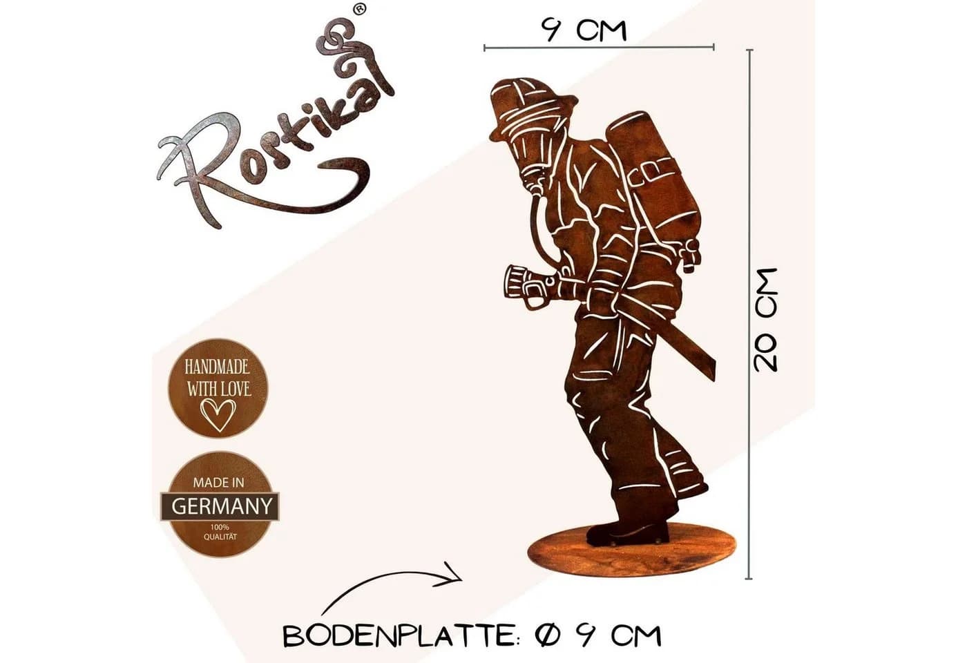 Rostikal Rostdekoration Feuerwehrmann Skulptur Handmade Garten