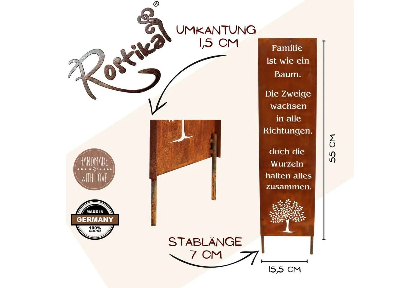 Rostikal Gartenschild Familie Edelrost mit Baum-Motiv