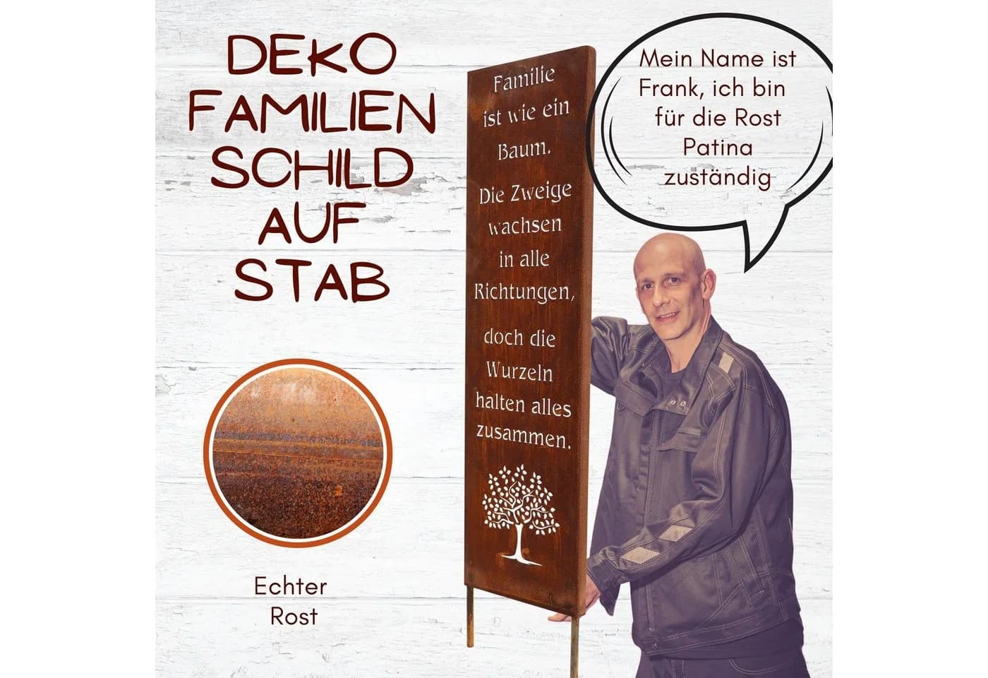 Rostikal Gartenschild Familie Edelrost mit Baum-Motiv - Bild 4