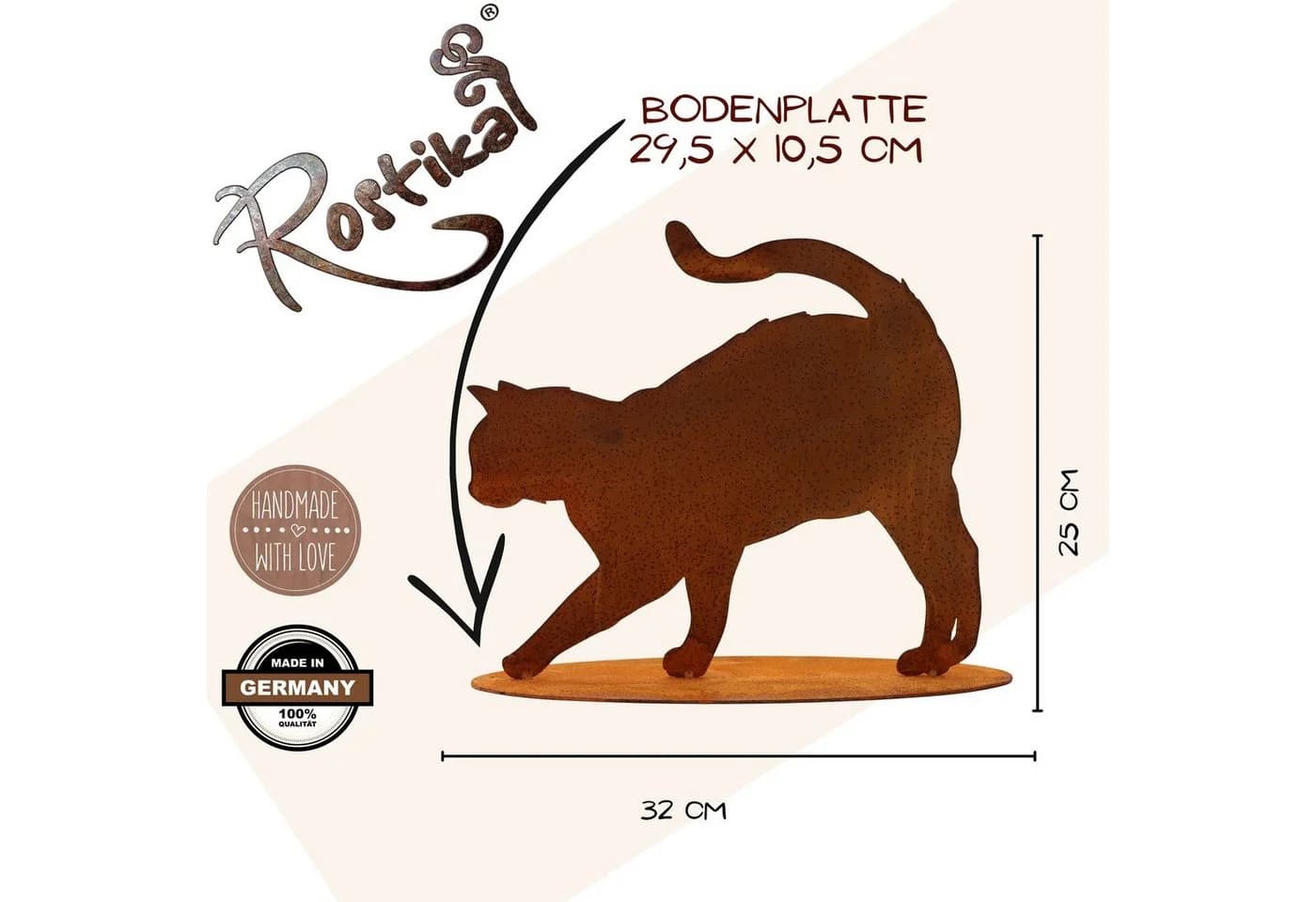 Rustikale Gartenfigur Katze aus Cortenstahl Wetterschutz