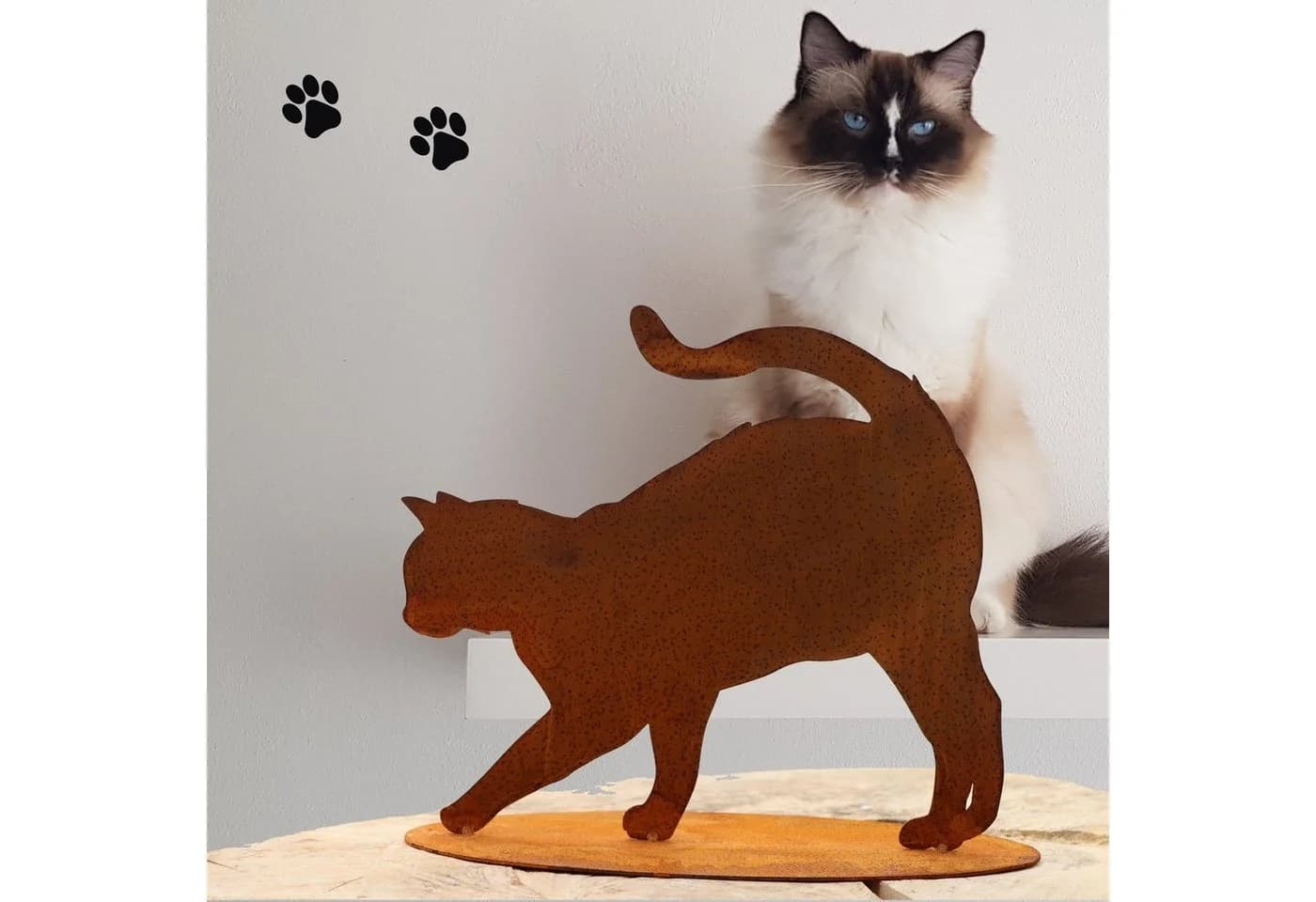Rustikale Gartenfigur Katze aus Cortenstahl Wetterschutz - Bild 4