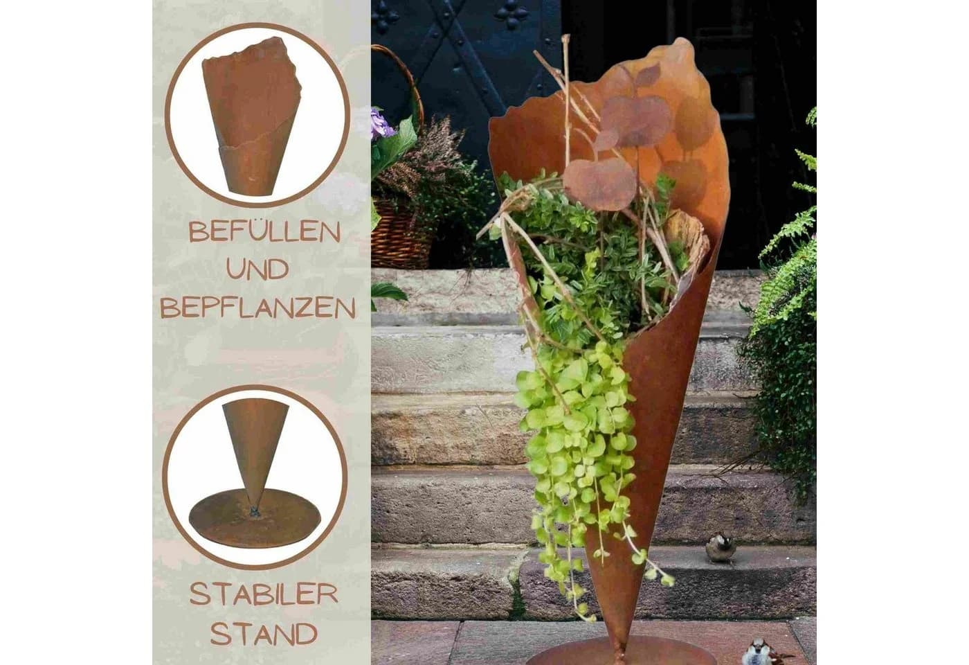 Rostikal Pflanzkübel Edelrost 40/60 – Metall Pflanzvase für Garten & Terrasse - Bild 3