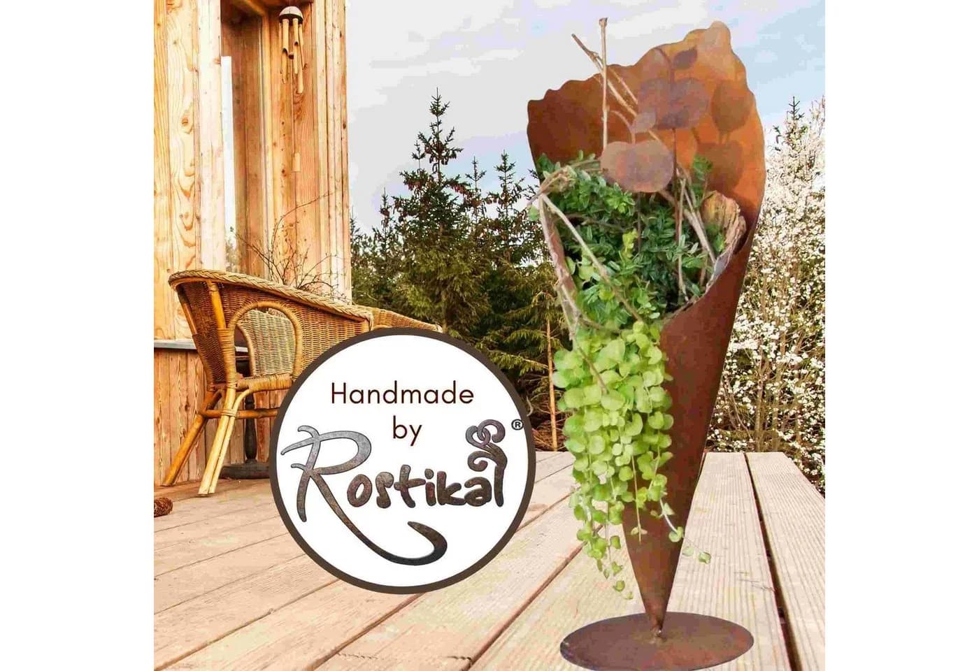 Rostikal Pflanzkübel Edelrost 40/60 – Metall Pflanzvase für Garten & Terrasse - Bild 5