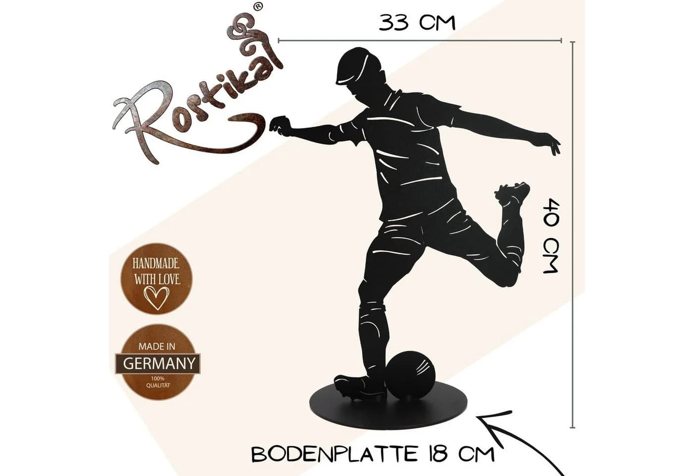 Rostikal Dekofigur Fußballspieler 40 cm Schwarz