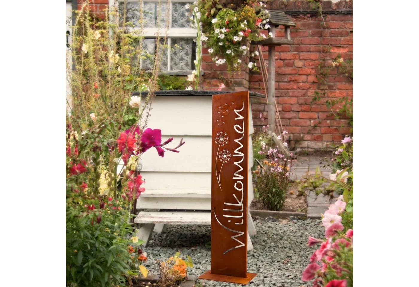 Rostikal Willkommen Stele Pusteblume Gartendeko Edelrost Cortenstahl