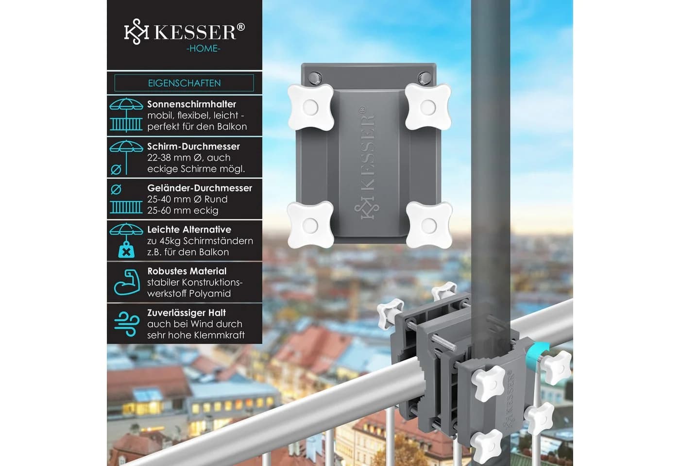 KESSER Schirmhalter Universal Balkongeländer Schirm