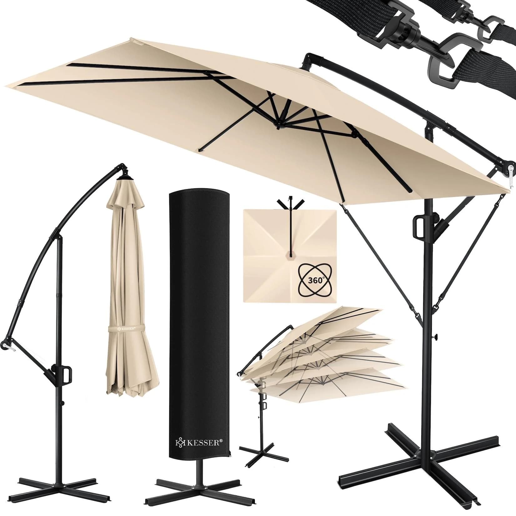 KESSER Ampelschirm Holly Beige Aluminium mit Kurbel und UV-Schutz