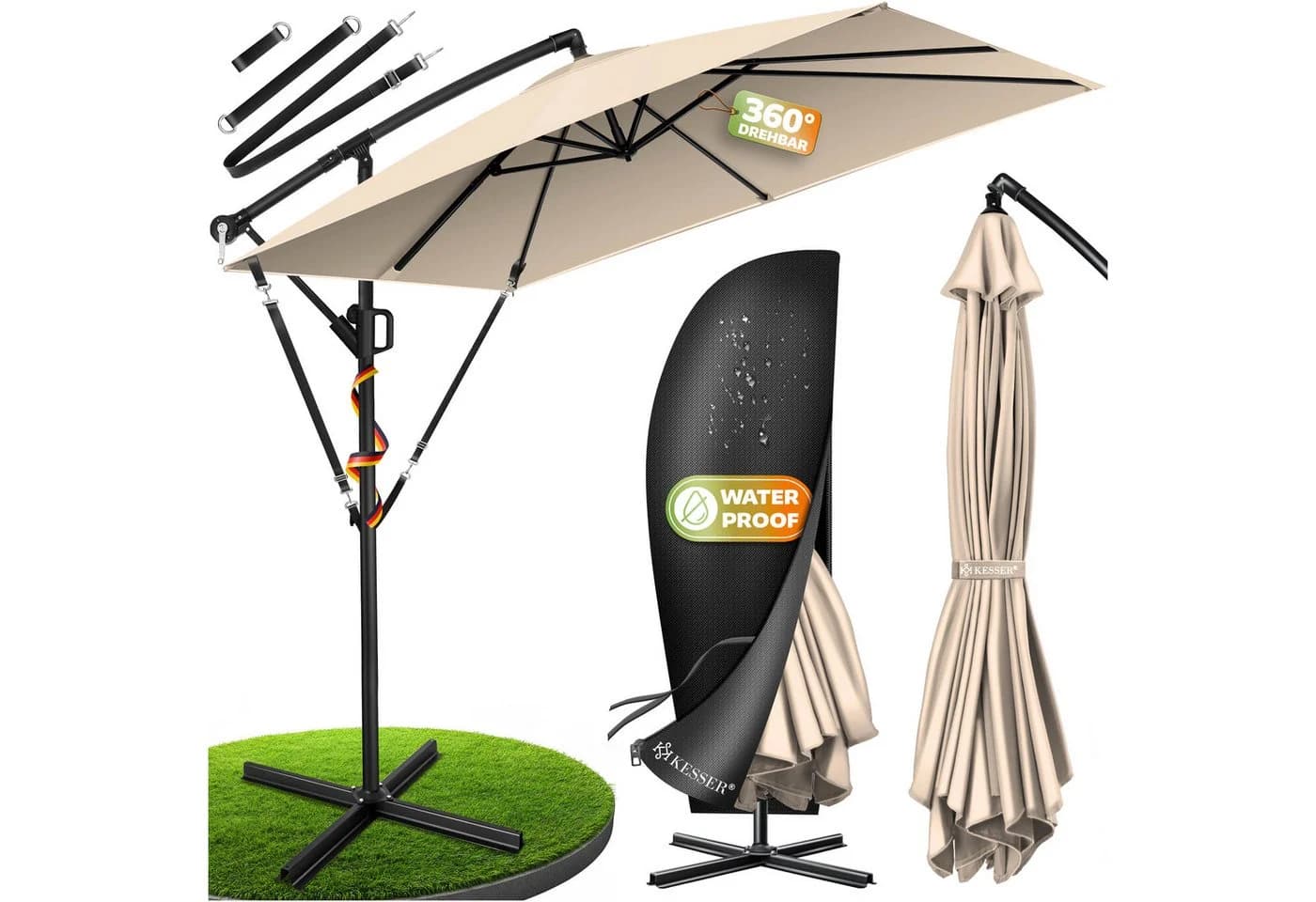 KESSER Ampelschirm Holly Beige Aluminium mit Kurbel und UV-Schutz - Bild 3