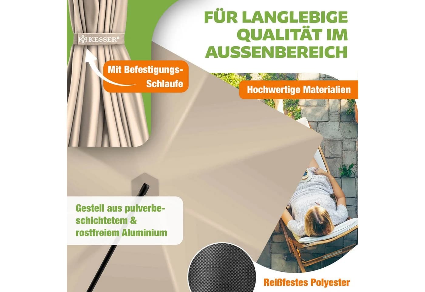 KESSER Ampelschirm Holly Beige Aluminium mit Kurbel und UV-Schutz - Bild 4