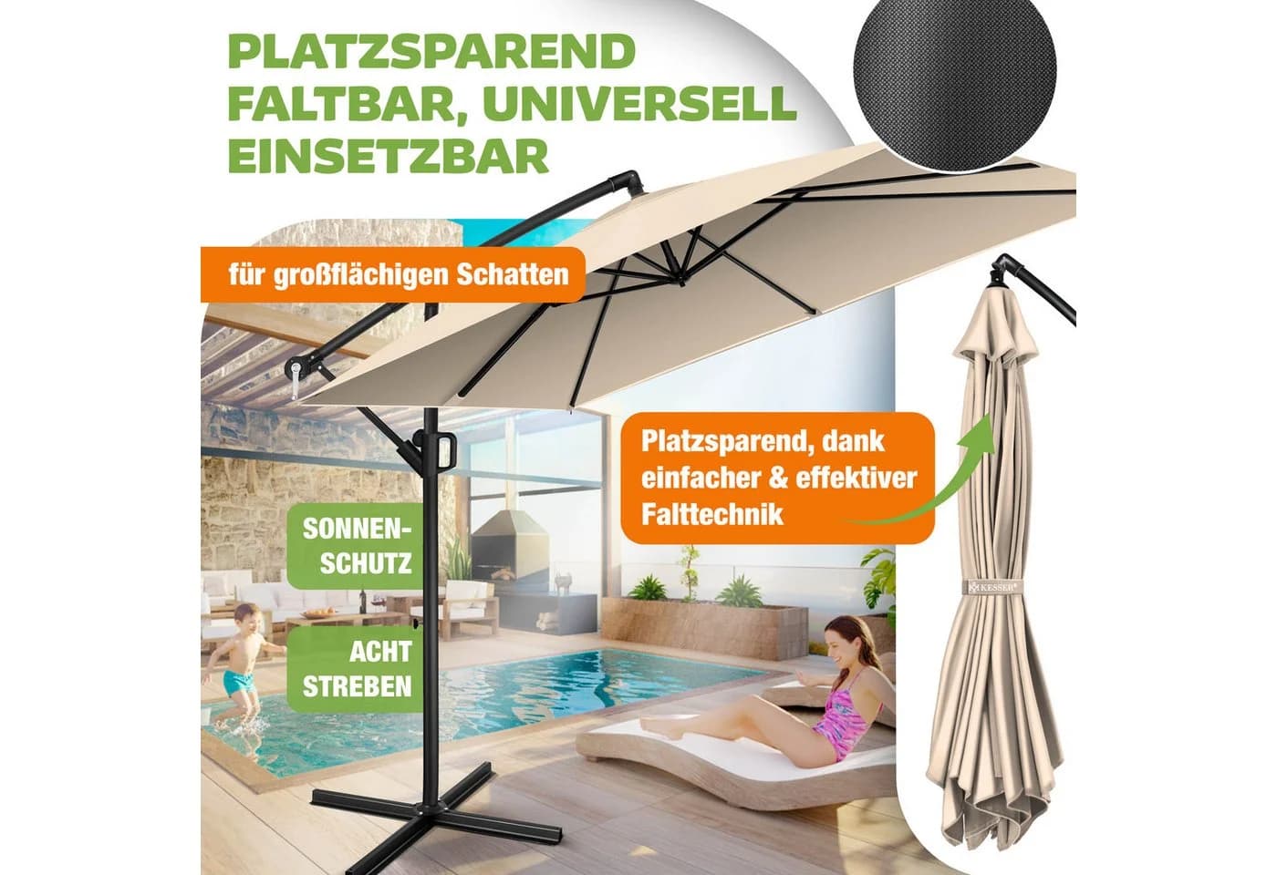 KESSER Ampelschirm Holly Beige Aluminium mit Kurbel und UV-Schutz - Bild 5