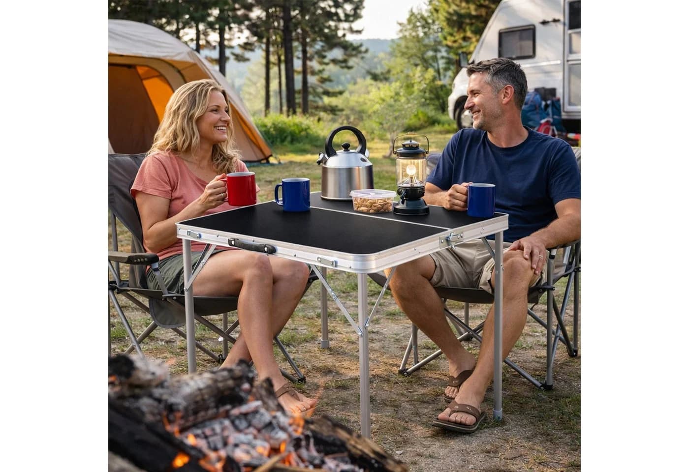 Mojawo Campingtisch XL Schwarz Klappbar mit Tragegriff Aluminium