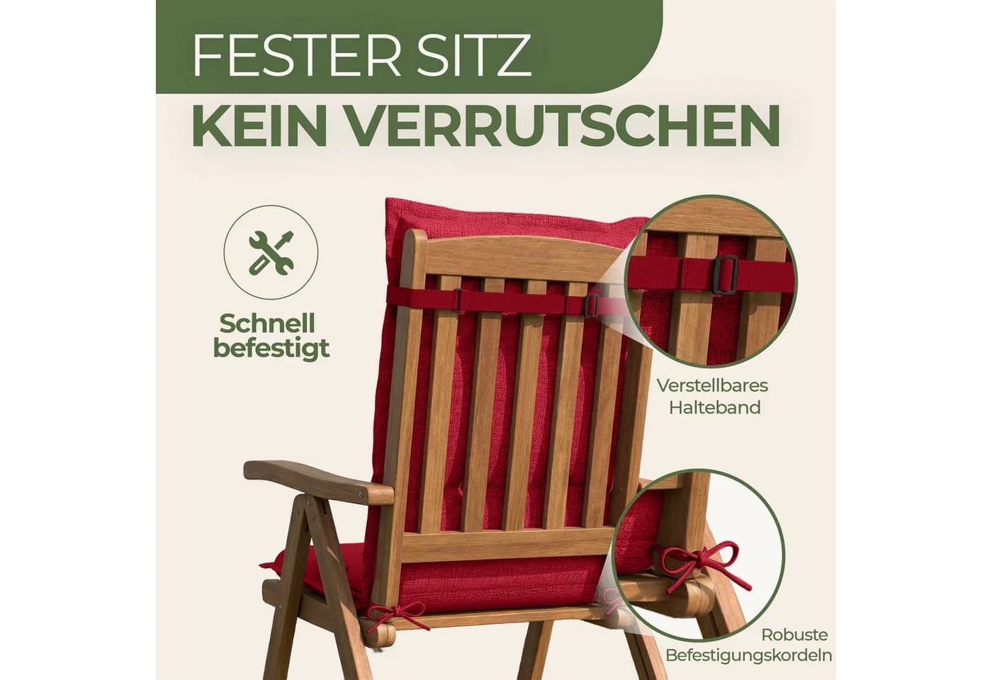 Petsation Hochlehnerauflage Florence Rot mit Schaumstoffpolster - Bild 3