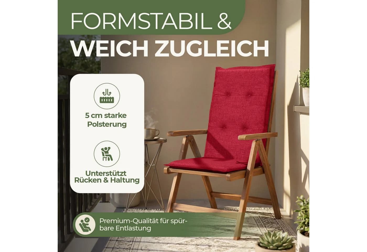 Petsation Hochlehnerauflage Florence Rot mit Schaumstoffpolster - Bild 4