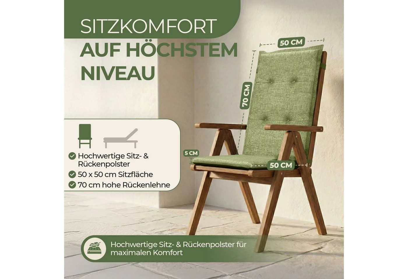 Petsation Hochlehnerauflage Florence Olivgrün mit Schaumstoffpolster