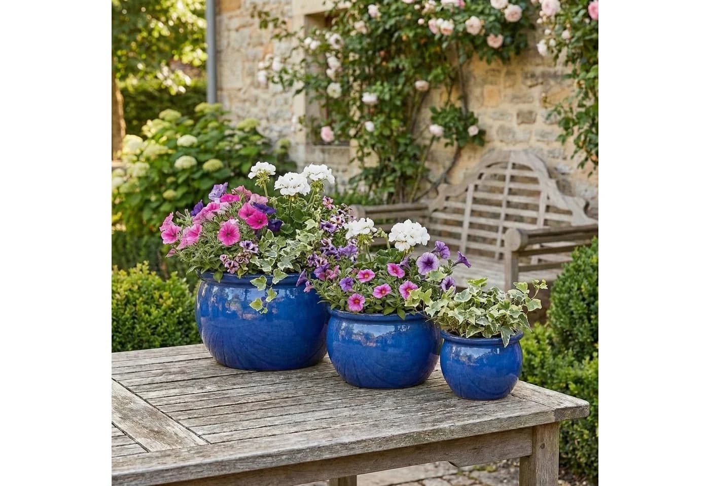 Teramico Blumentopf Bavaria Royal Blau Keramik Frostfest