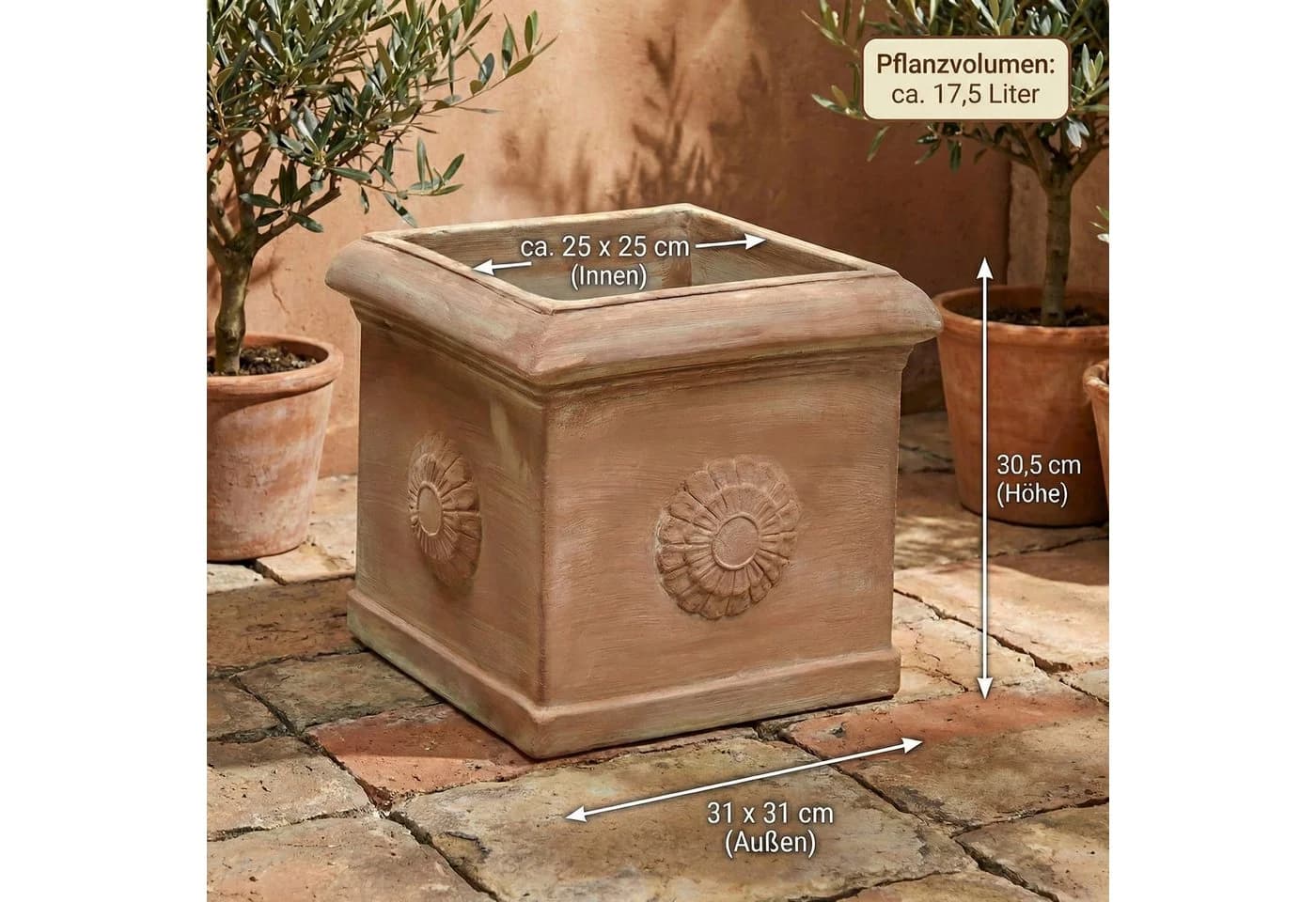 Teramico Blumentopf Terrakotta Cubo Rosone 30cm frostfest