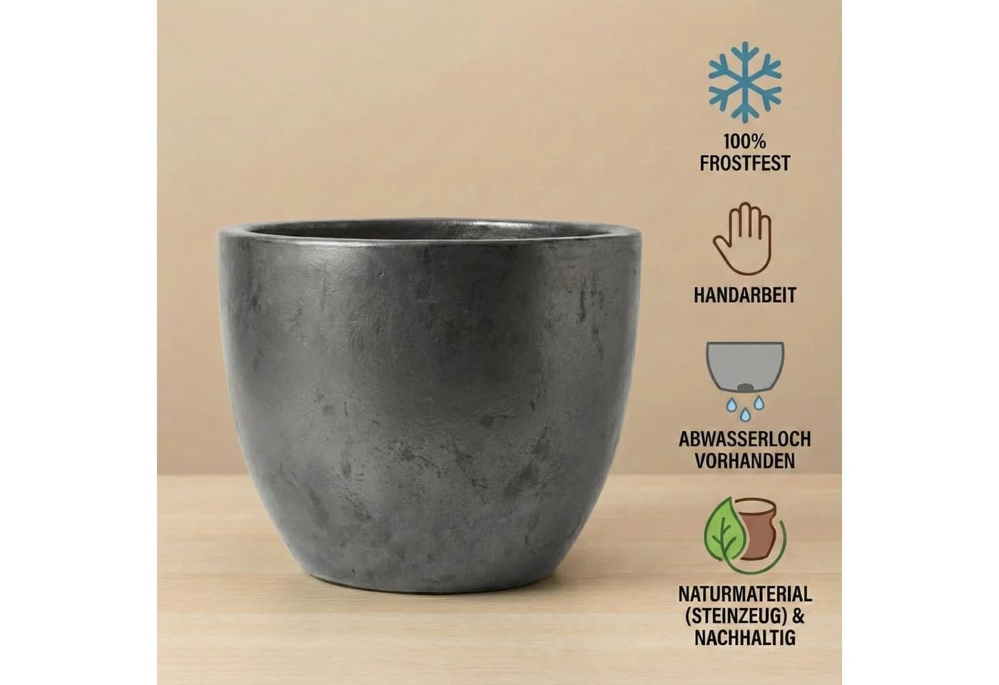 Teramico Blumentopf Egg Pot Anthrazit Frostfest - Bild 4
