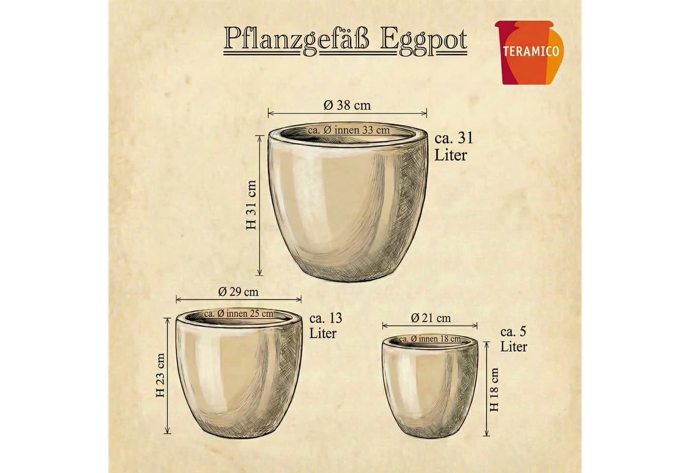 Teramico Blumentopf EGG-POT Keramik Weiß Ø 21 cm frostfest - Bild 4