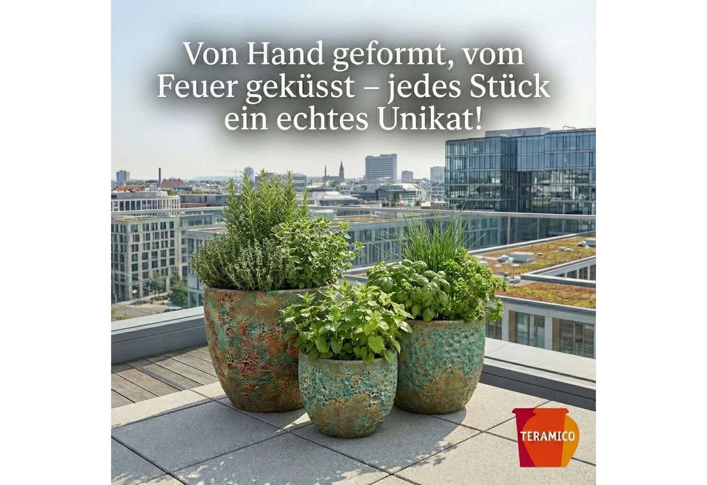 Teramico Pflanzkübel Keramik Pflanzgefäß Eggpot Lava Grün