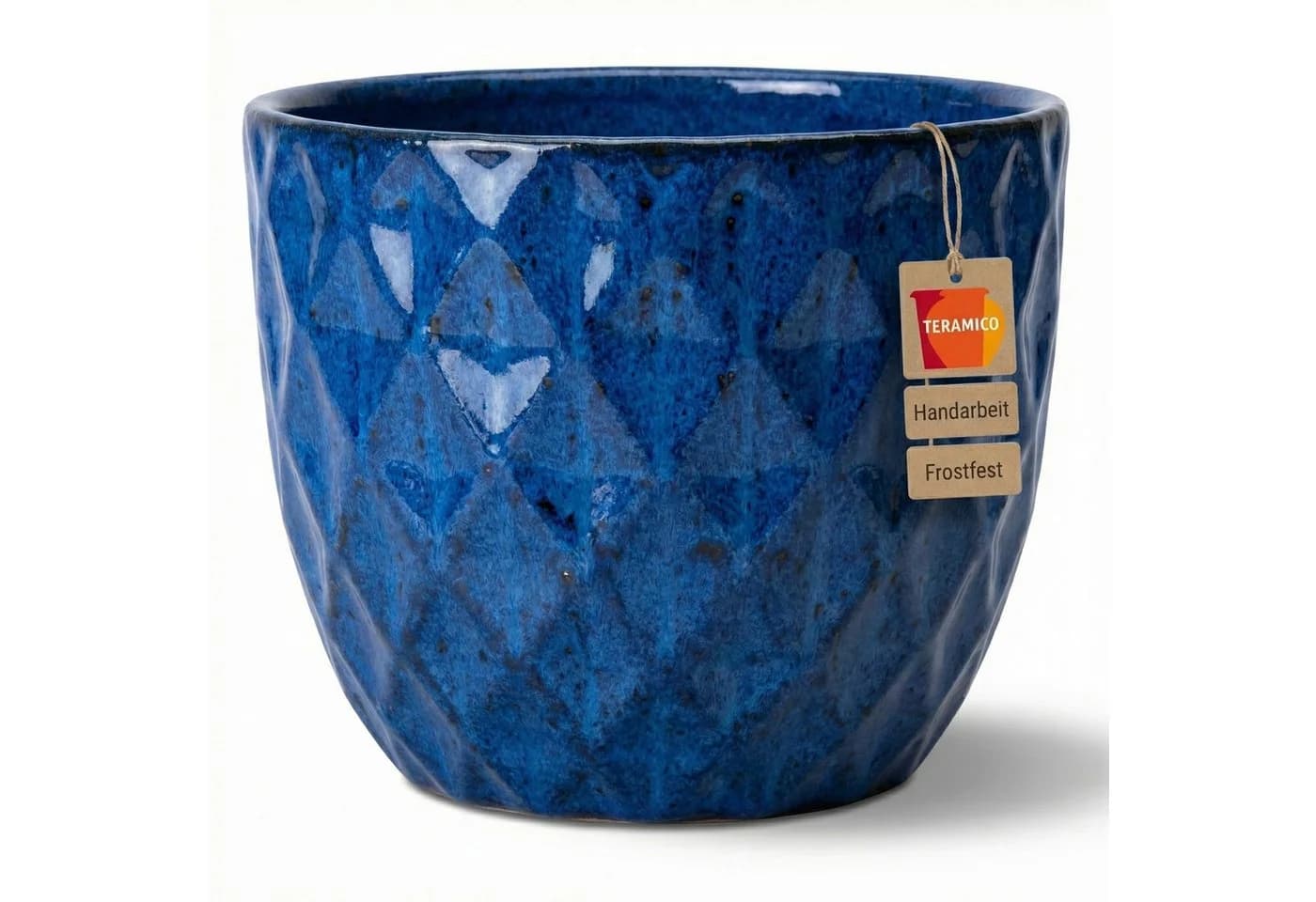 Teramico Blumentopf "Diamant" Royal Blau Glasiert Frostfest - Bild 2