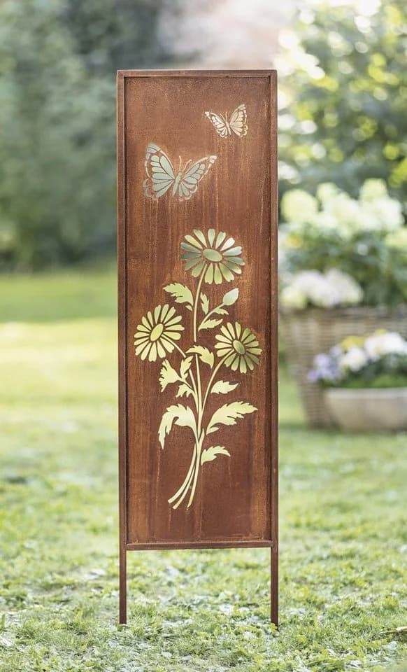Dekoleidenschaft Gartenstecker Blumen Schmetterlinge Echtrost Finish Metalldeko