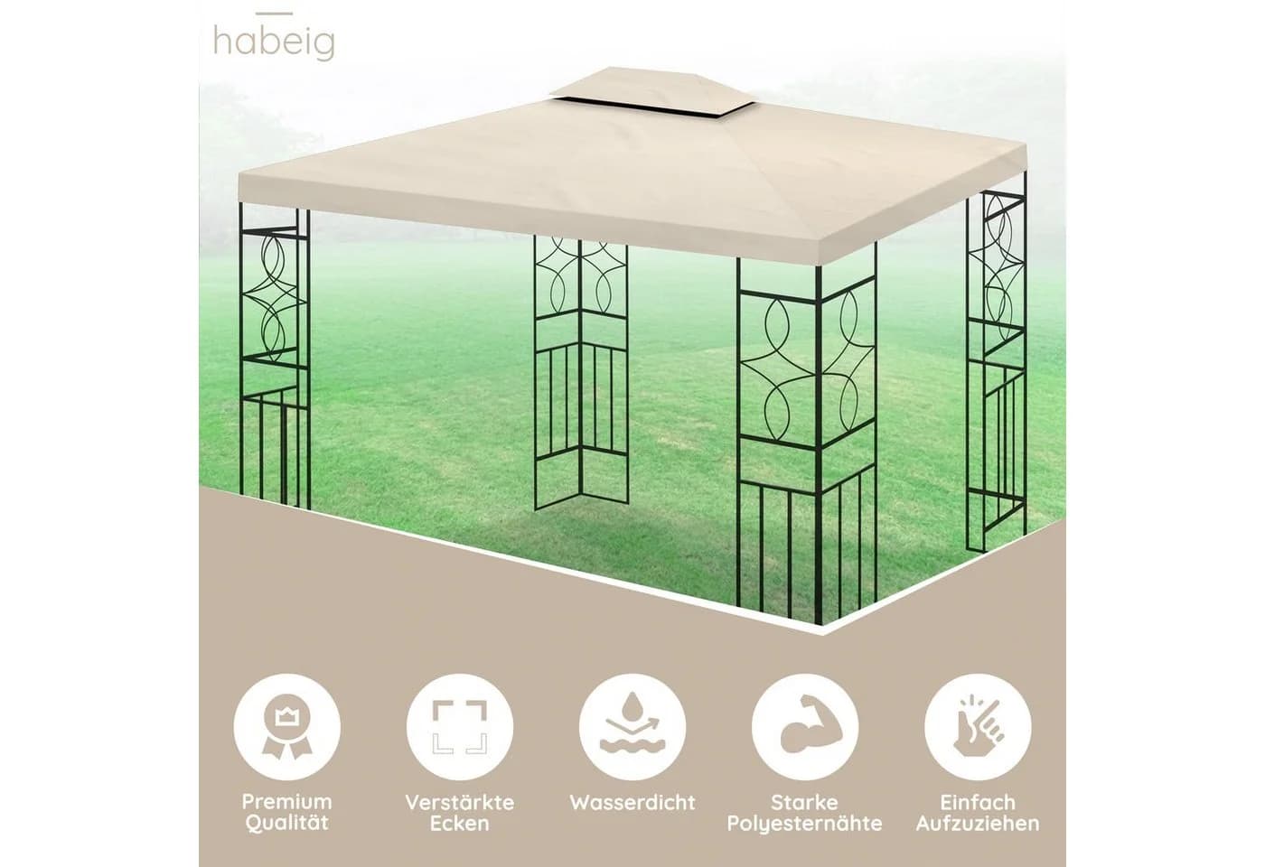 habeig Pavillon-Ersatzdach 3x4m Beige PVC Wasserdicht - Bild 3