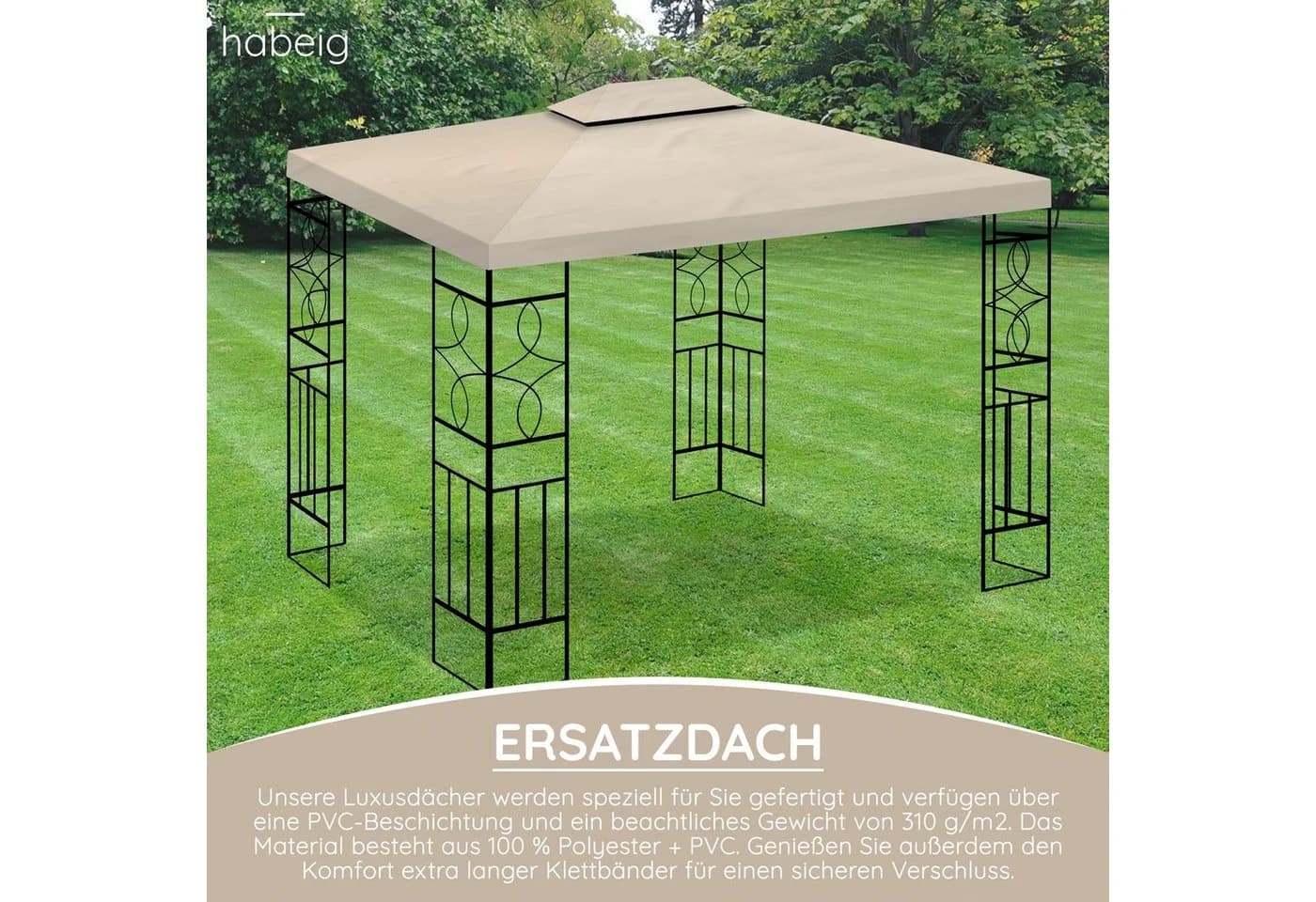 habeig Pavillon-Ersatzdach 3x4m Beige PVC Wasserdicht - Bild 5