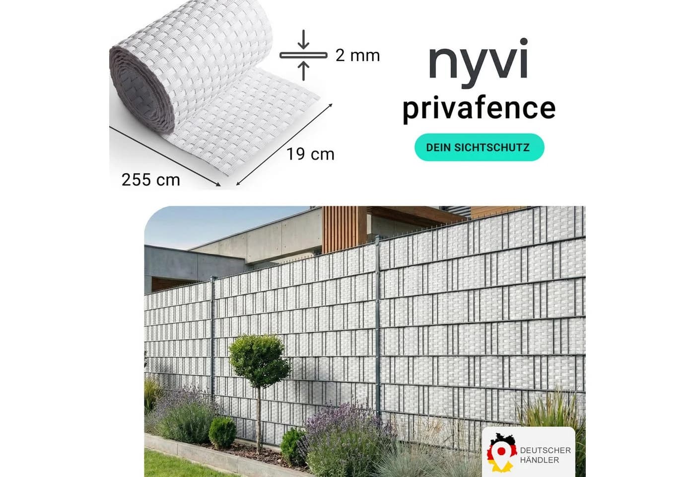 NYVI Sichtschutzstreifen Privafence Weiß 3D Optik