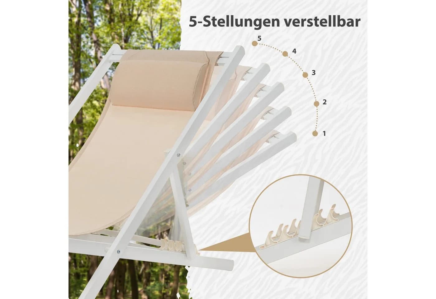 Mondeer Gartenliege Liegestuhl Klappbar 2 St. Weiß/Beige - Bild 3