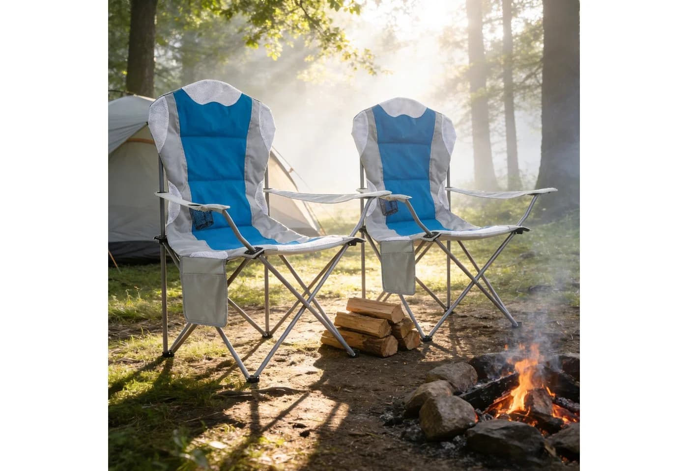 Mondeer Campingstuhl 2er Set Blau Klappstuhl mit Kissen