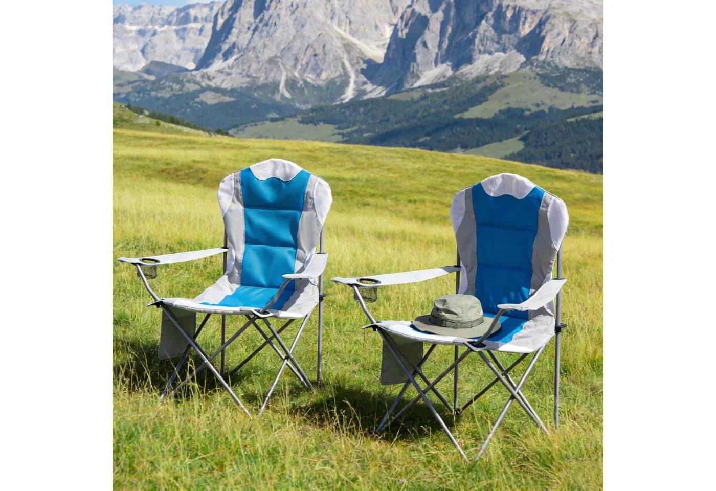 Mondeer Campingstuhl 2er Set Blau Klappstuhl mit Kissen - Bild 3