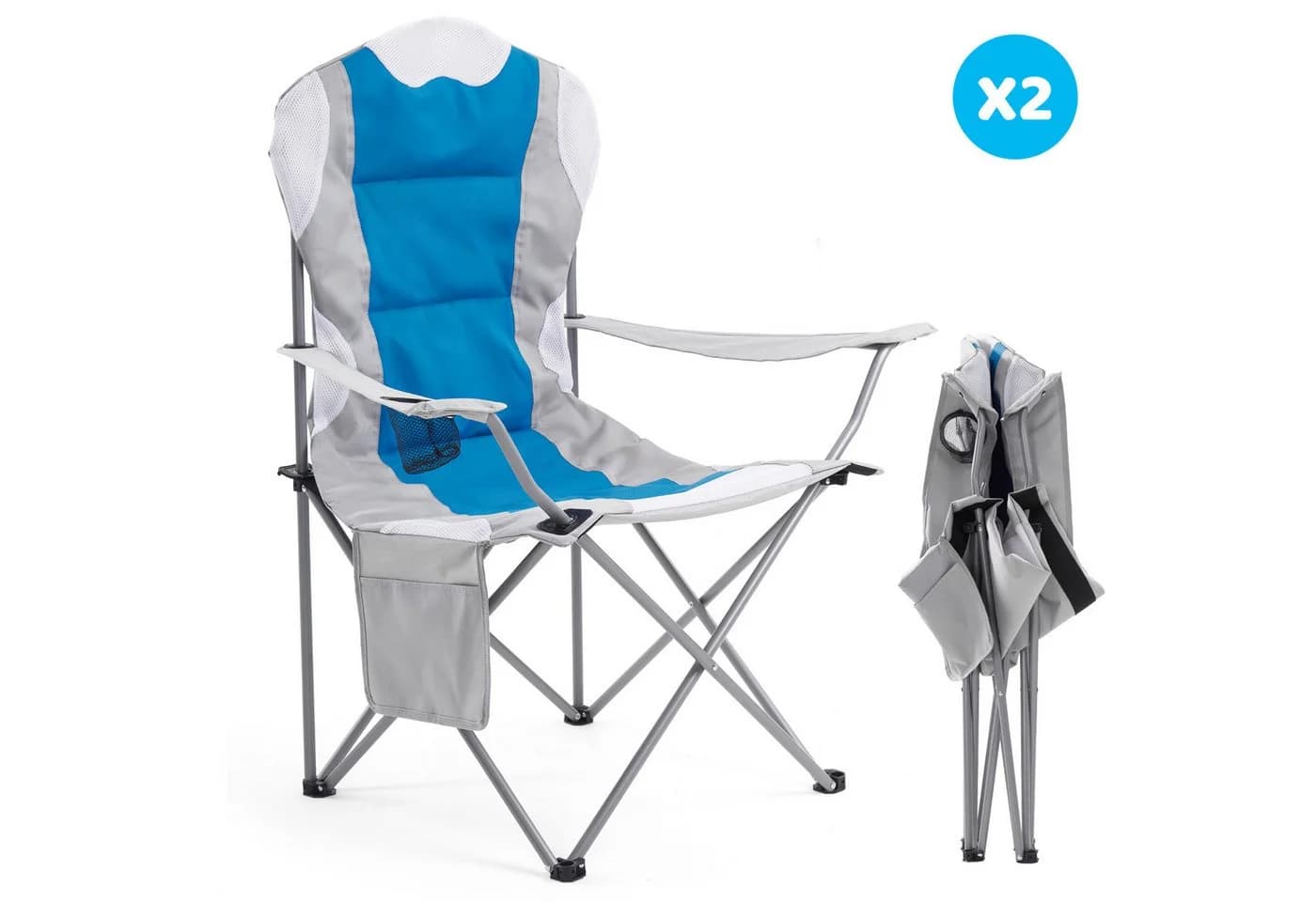 Mondeer Campingstuhl 2er Set Blau Klappstuhl mit Kissen - Bild 4
