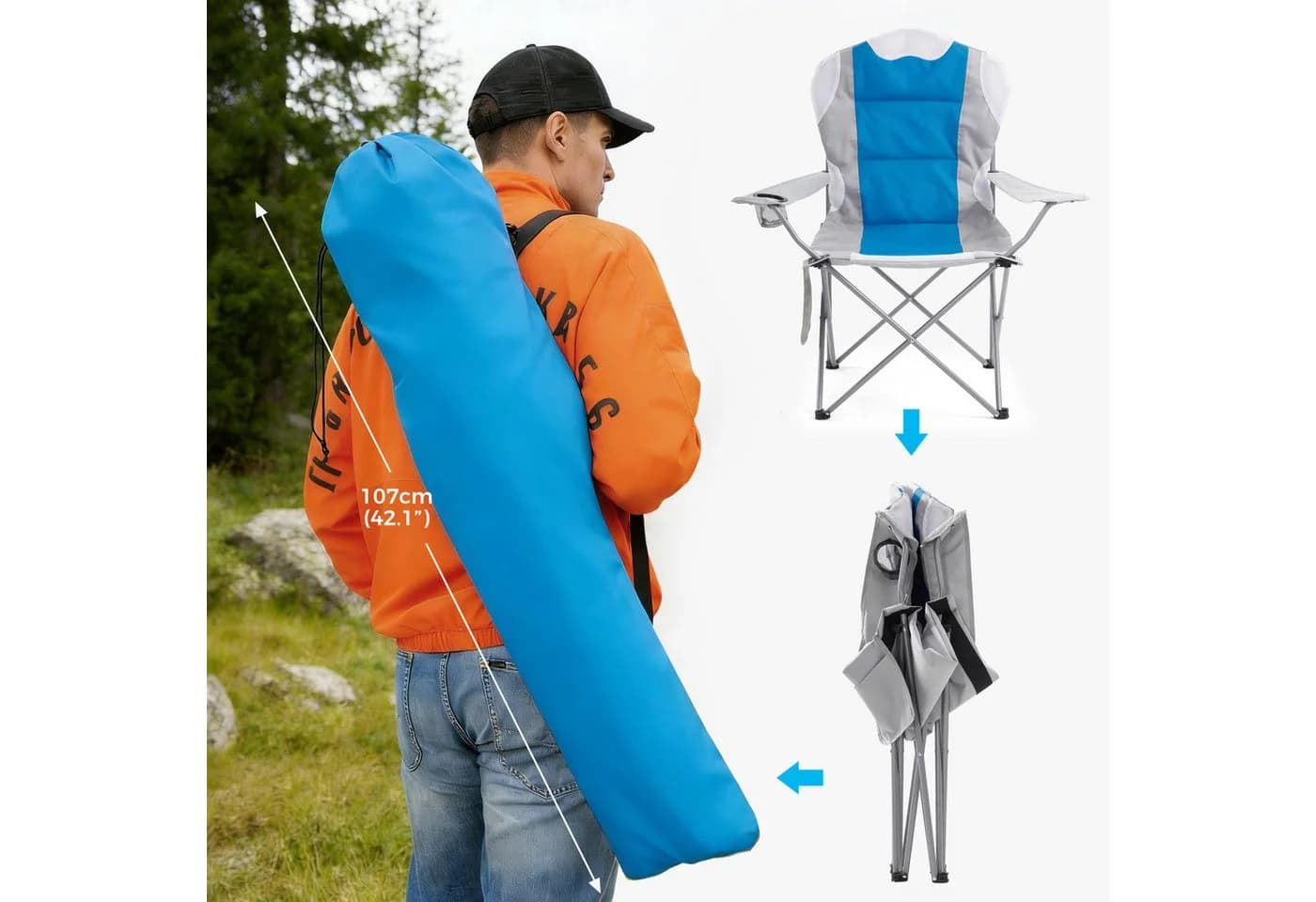 Mondeer Campingstuhl 2er Set Blau Klappstuhl mit Kissen - Bild 5