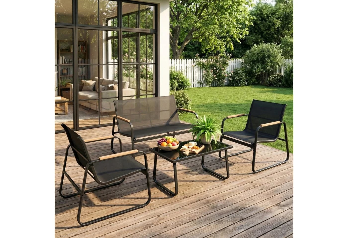 Mondeer Balkonset Gartenmöbel Set 4-tlg Schwarz Mesh-Gewebe - Bild 3