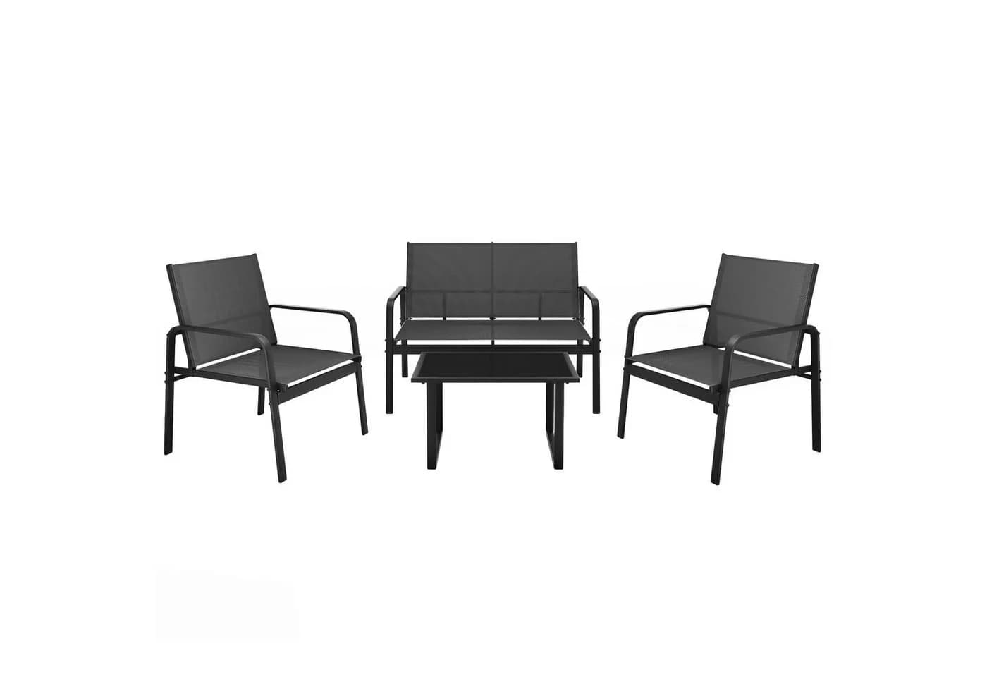 Mondeer Balkonset 4-tlg. Schwarz/Grau Stahl & Glas - Bild 2