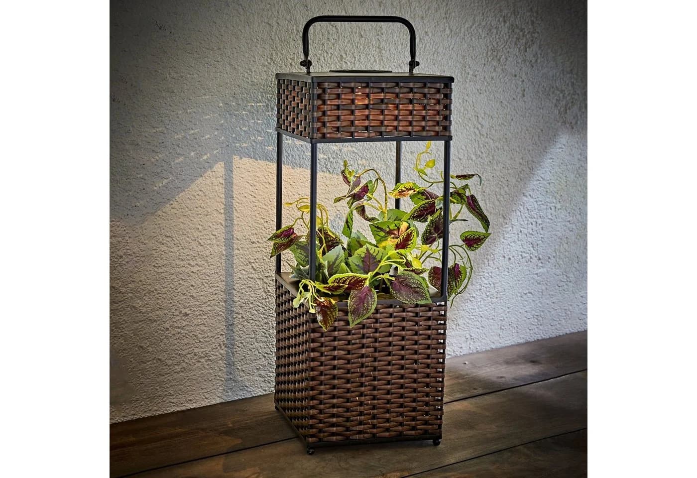 Spetebo Solar LED Rattan Blumensäule Braun mit Griff