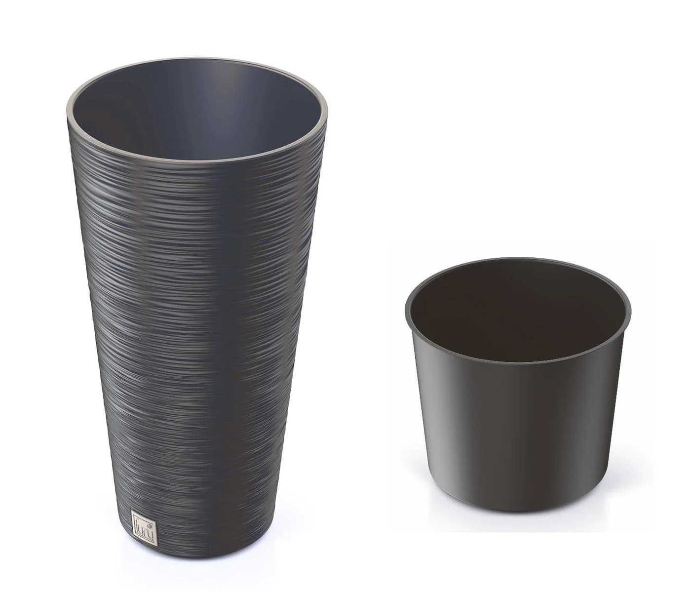 Spetebo Blumentopf Anthrazit Rillen Design Kunststoff