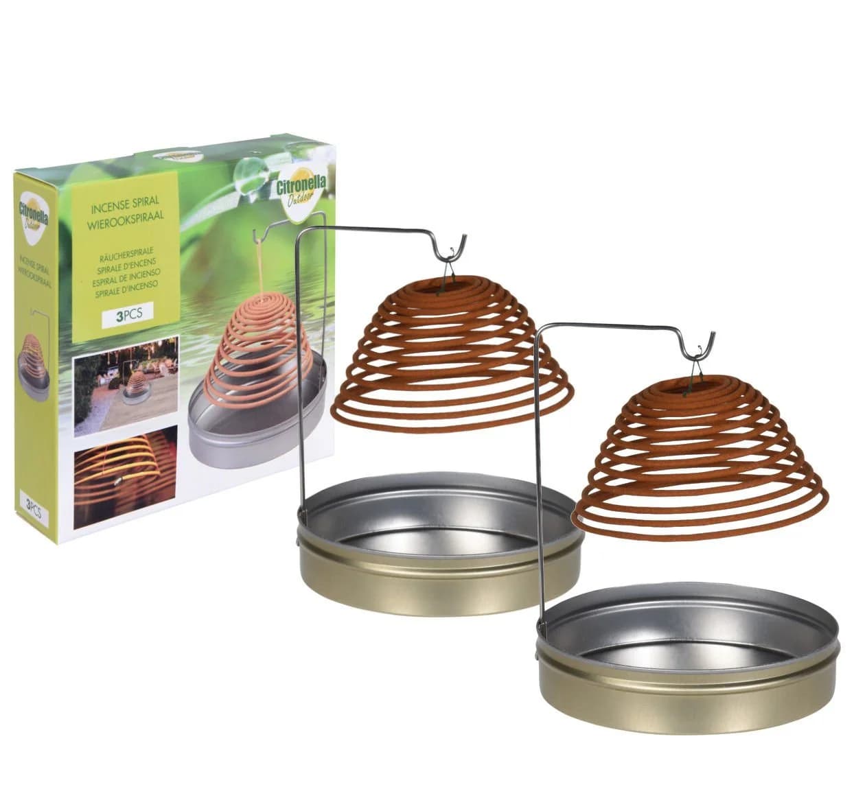 Spetebo Citronella Räucherspirale 6 Stück mit 2 Halterungen Braun/Silber - Bild 2