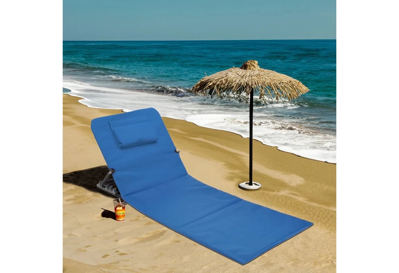 Spetebo Strandliege Blau mit verstellbarer Rückenlehne und Kopfkissen - Bild 5
