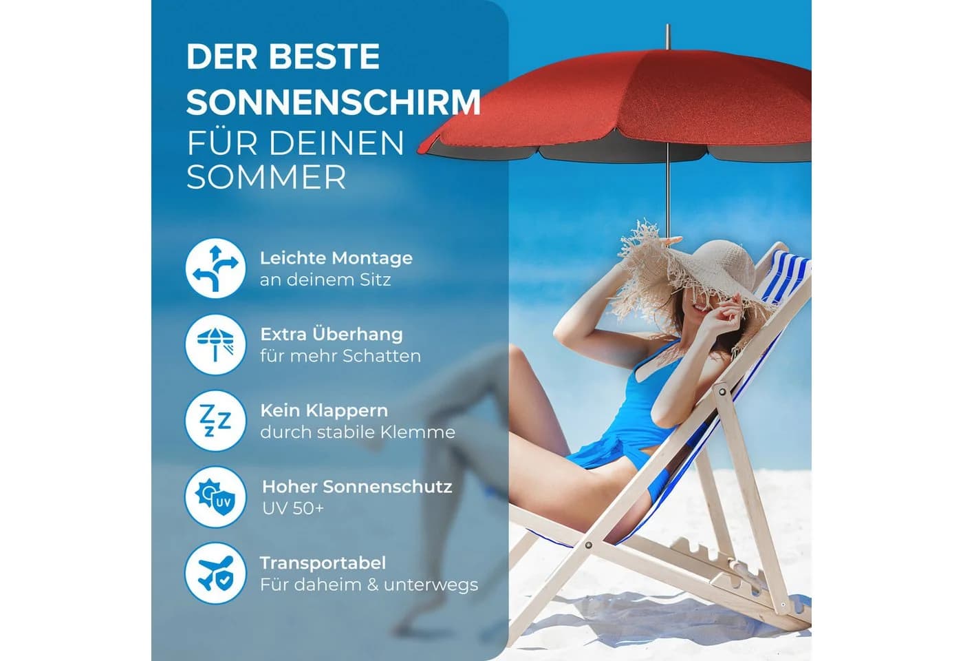 Styngard Sonnenschirm Rot UV-Schutz 50+ für Liegestuhl - Bild 4