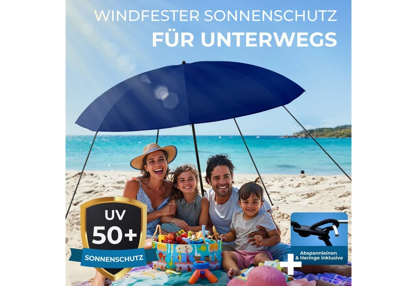 Styngard Reise-Sonnenschirm Nizza Blau UV50+ Faltbar